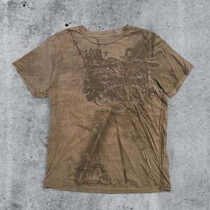 Y2K Helix Shirt Short Sleeve Medium Emo Mall Goth Cyber Grunge Cross Brown AOP